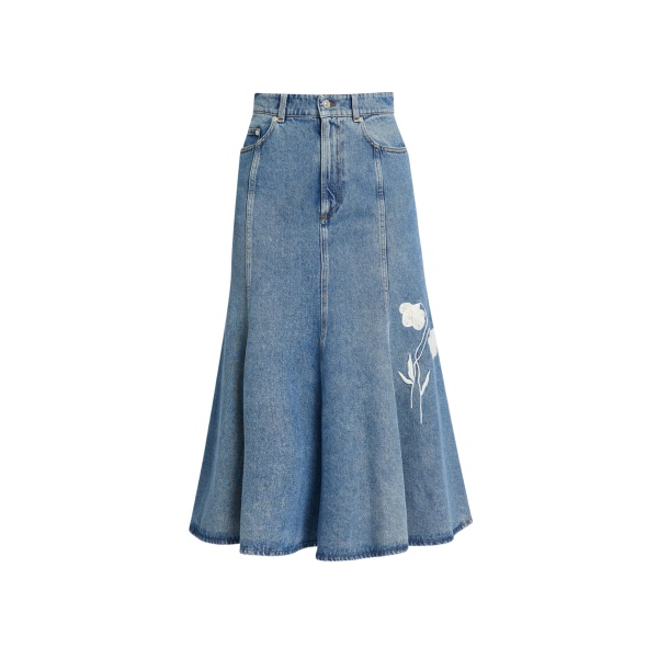 Erdem Embroidered Denim Midi Skirt - Skirts - British Romantic Luxury at Coveti