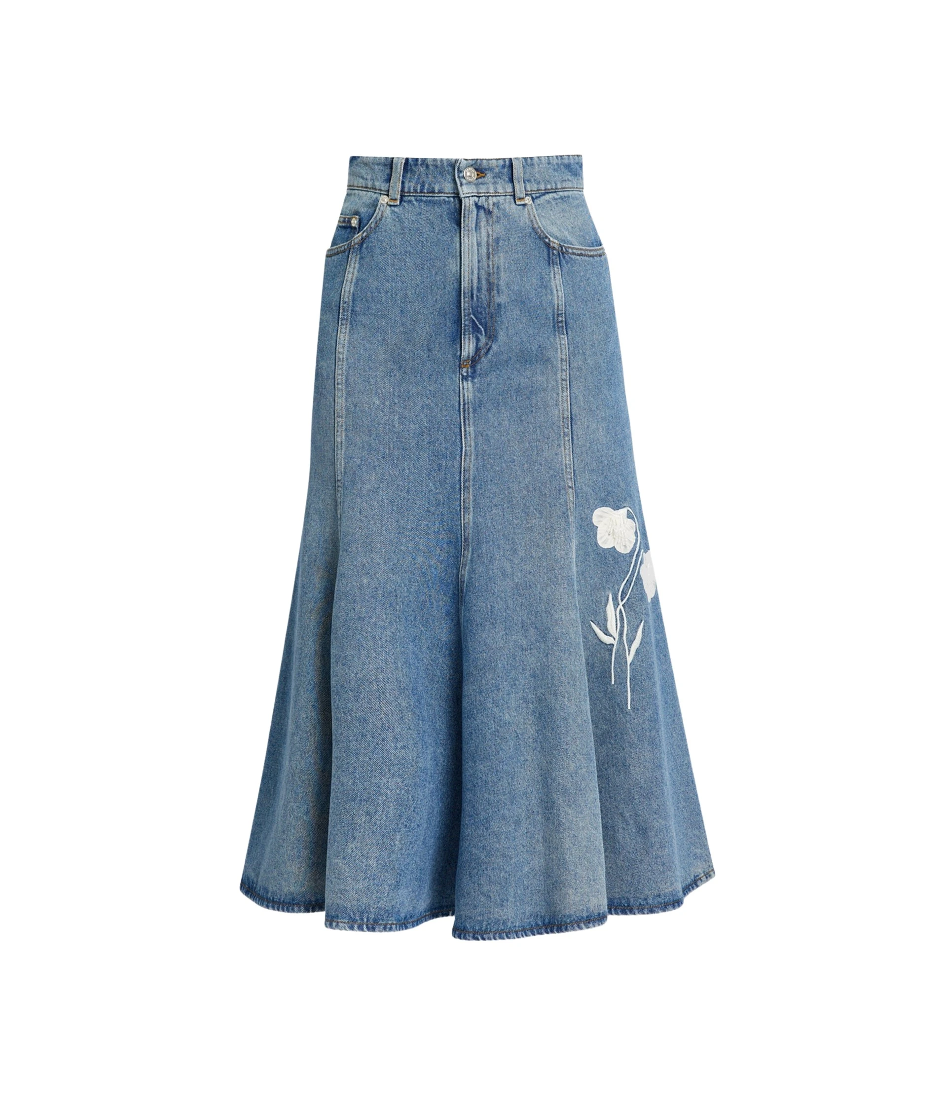 Erdem-Embroidered-Denim-Midi-Skirt-coveti45049_nobg Erdem Embroidered Denim Midi Skirt - Skirts - British Romantic Luxury at Coveti