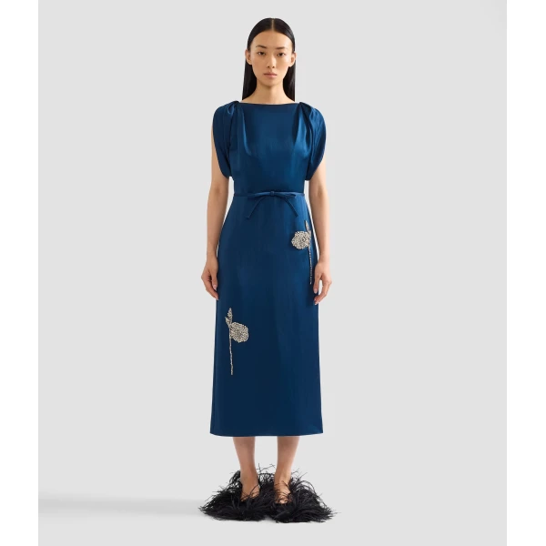 Erdem Embroidered Satin Short Sleeve Midi Dress - Dresses - British Romantic Luxury at Coveti