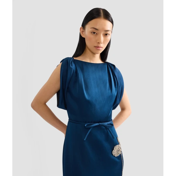 Erdem Embroidered Satin Short Sleeve Midi Dress - Dresses - British Romantic Luxury at Coveti