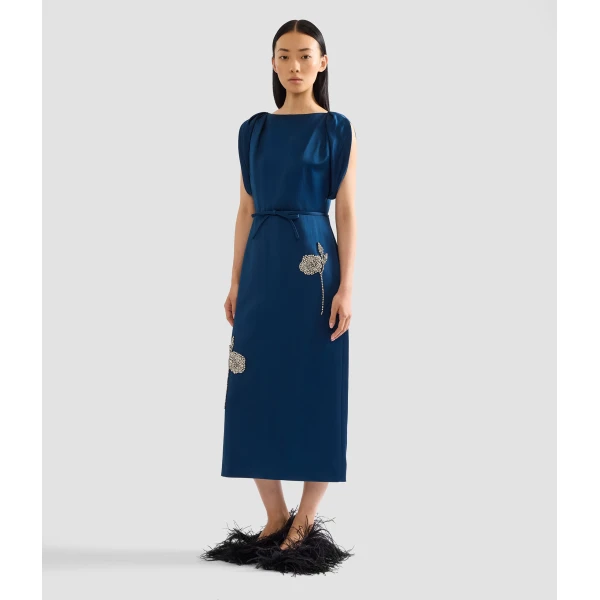 Erdem Embroidered Satin Short Sleeve Midi Dress - Dresses - British Romantic Luxury at Coveti