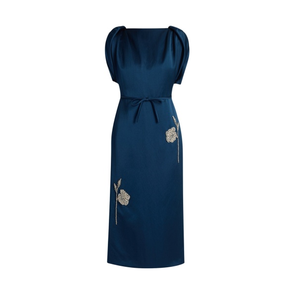 Erdem Embroidered Satin Short Sleeve Midi Dress - Dresses - British Romantic Luxury at Coveti
