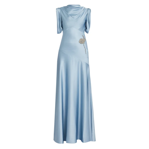 Embroidered Satin Sleeveless Gown