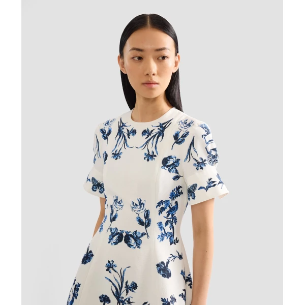 Erdem Floral Cotton Faille Short Sleeve Midi Dress - Dresses - British Romantic Luxury at Coveti