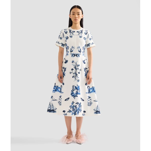Erdem Floral Cotton Faille Short Sleeve Midi Dress - Dresses - British Romantic Luxury at Coveti