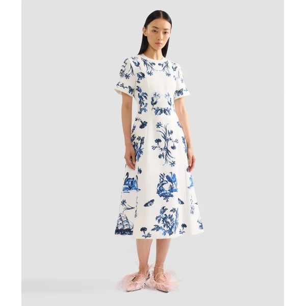 Erdem Floral Cotton Faille Short Sleeve Midi Dress - Dresses - British Romantic Luxury at Coveti