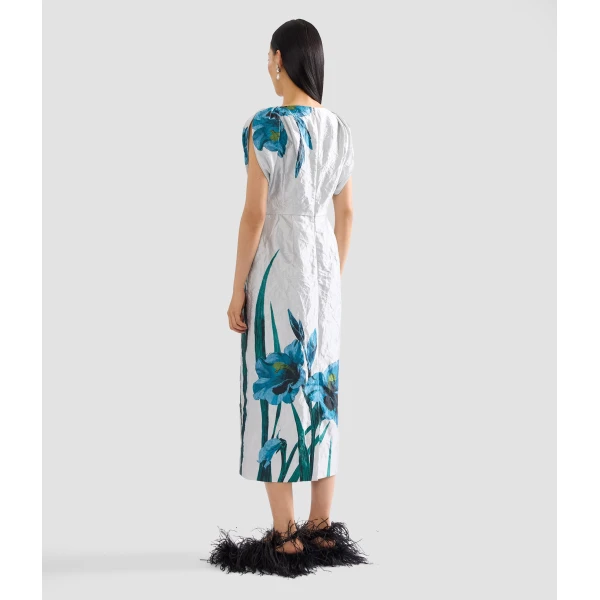 Erdem Floral Textured Satin Short Sleeve Midi Dress - Dresses - British Romantic Luxury at Coveti