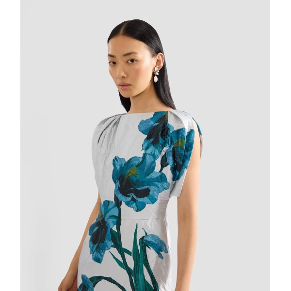 Erdem Floral Textured Satin Short Sleeve Midi Dress - Dresses - British Romantic Luxury at Coveti