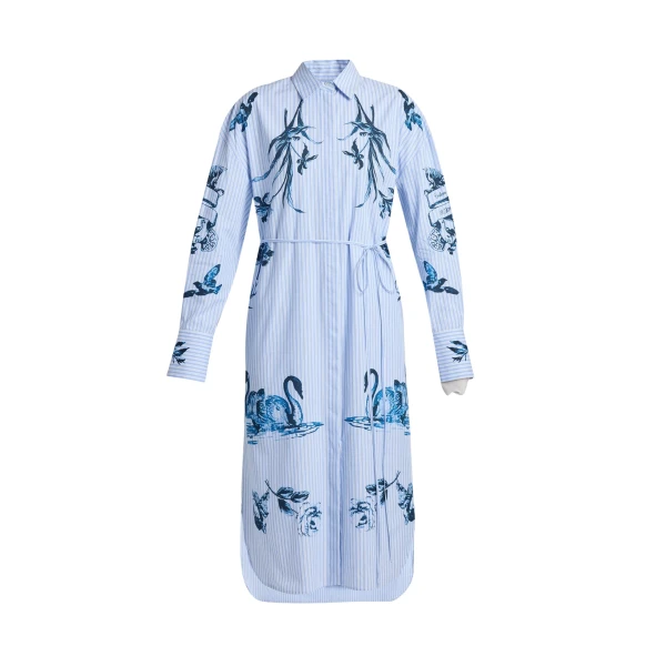 Stripe Poplin Long Sleeve Midi Shirt Dress