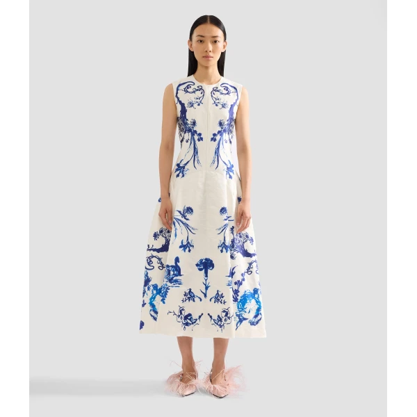 Erdem Textured Satin Sleeveless Midi Dress - Dresses - British Romantic Luxury at Coveti