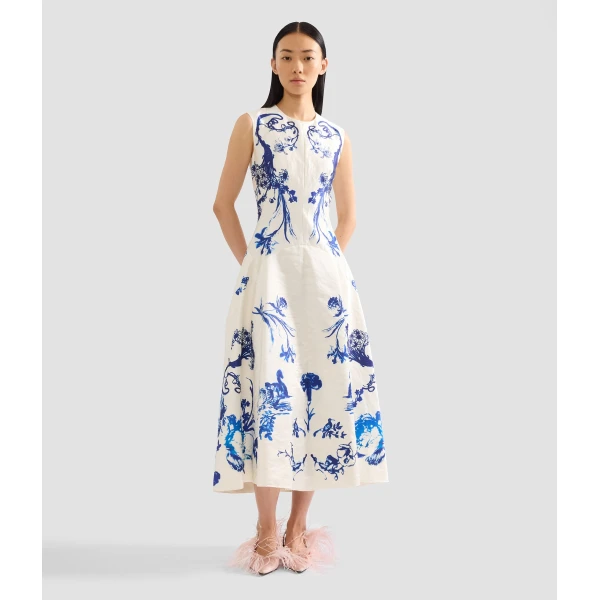 Erdem Textured Satin Sleeveless Midi Dress - Dresses - British Romantic Luxury at Coveti