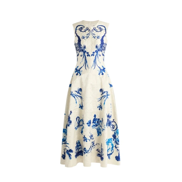 Erdem Textured Satin Sleeveless Midi Dress - Dresses - British Romantic Luxury at Coveti