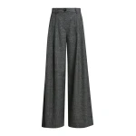 Black and grey checked wide-leg pants with twisted seam detail