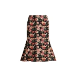 Black and multicolor floral jacquard mermaid midi skirt