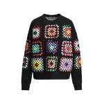 Black and multicolor geometric floral-embellished sweatshirt