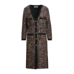 Black and multicolor quilted coat with patch pockets