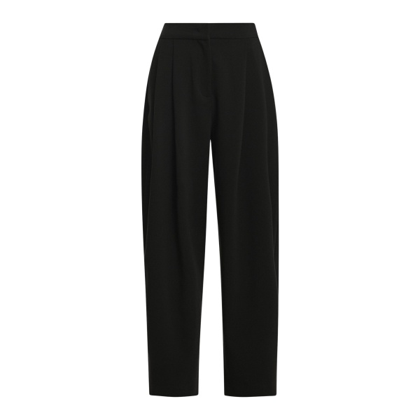 Black barrel-leg pants with pleated waist