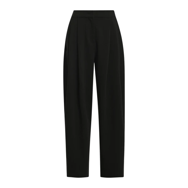 Black barrel-leg pants with pleated waist
