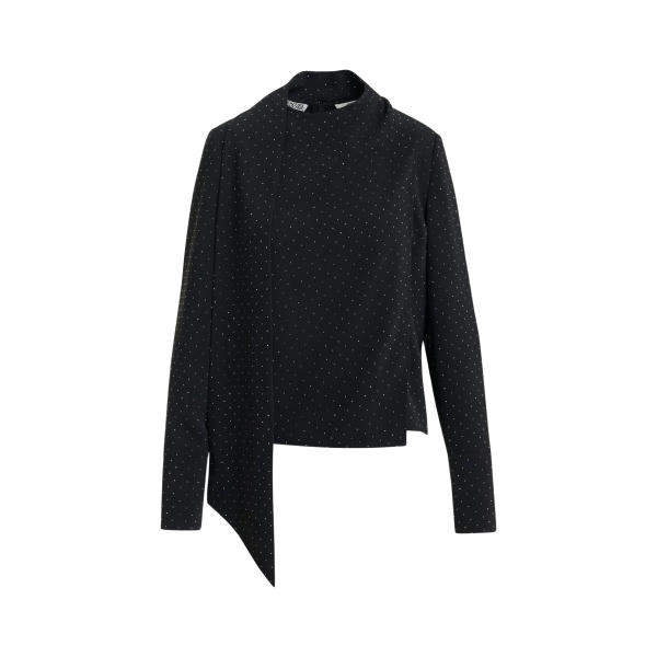 Black rhinestone-embellished draped top