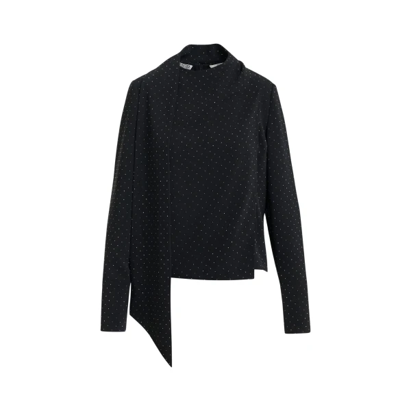 Black rhinestone-embellished draped top