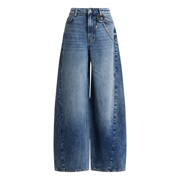 Blue cotton barrel-leg jeans
