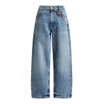 Blue organic cotton straight-leg jeans with detachable chain