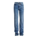 Blue organic cotton straight-leg jeans with ruched hem and detachable chain detial