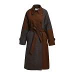 Brown and dak grey colour-block trench coat