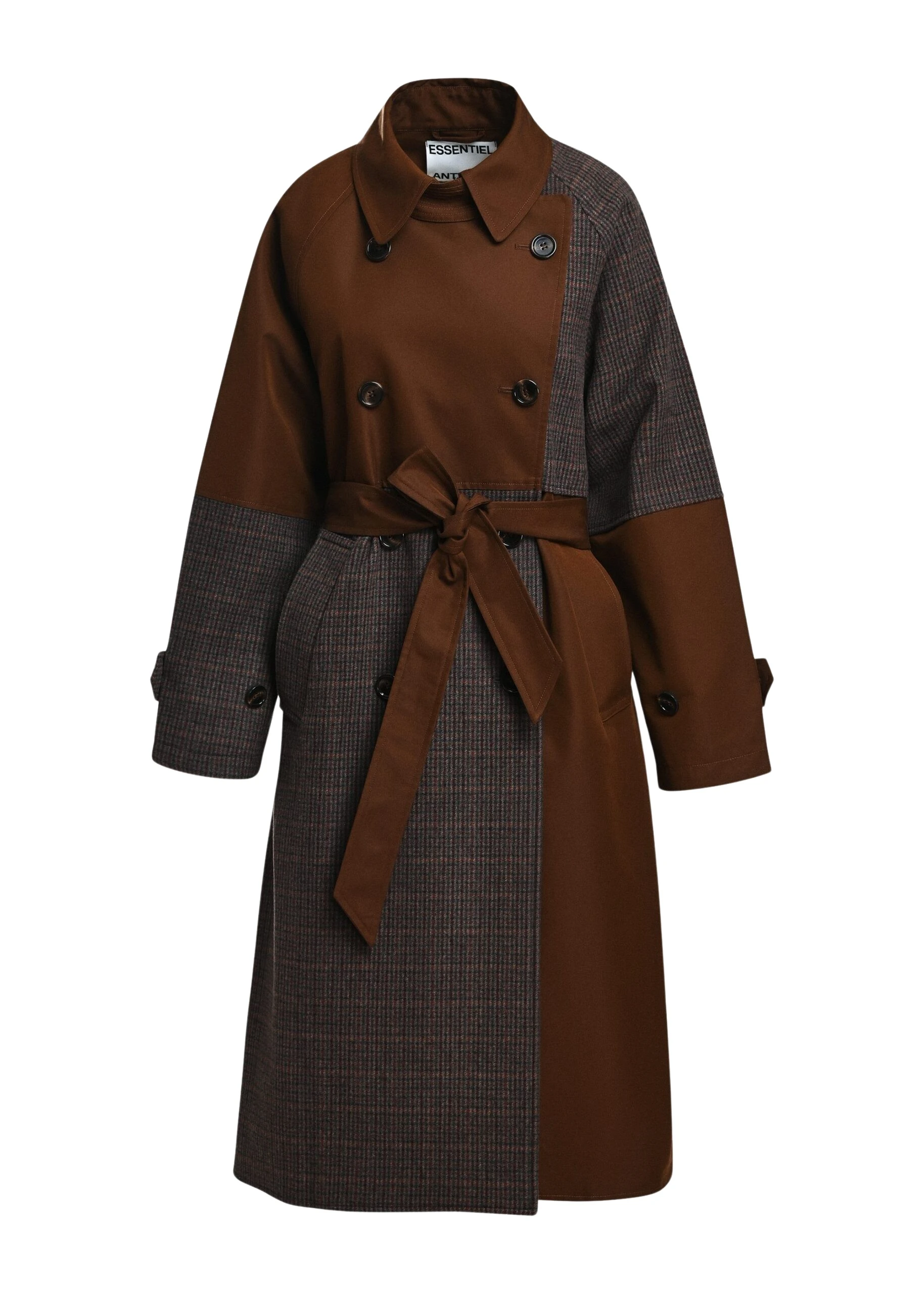 Essentiel-Antwerp-Brown-and-dak-grey-colour-block-trench-coat-scaled54077_nobg Brown and dak grey colour-block trench coat