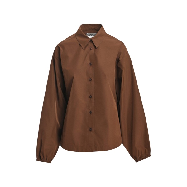 Brown oversized shirt with voluminous sleeves