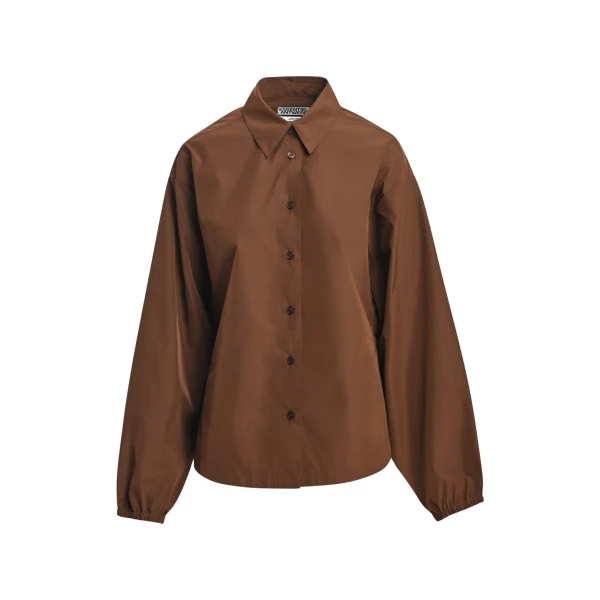 Brown oversized shirt with voluminous sleeves