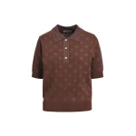 Brown polka-dot jacquard knit polo