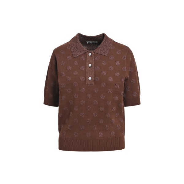 Brown polka-dot jacquard knit polo