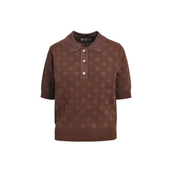 Brown polka-dot jacquard knit polo