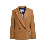 Camel double-breasted blazer with underarm zip detail