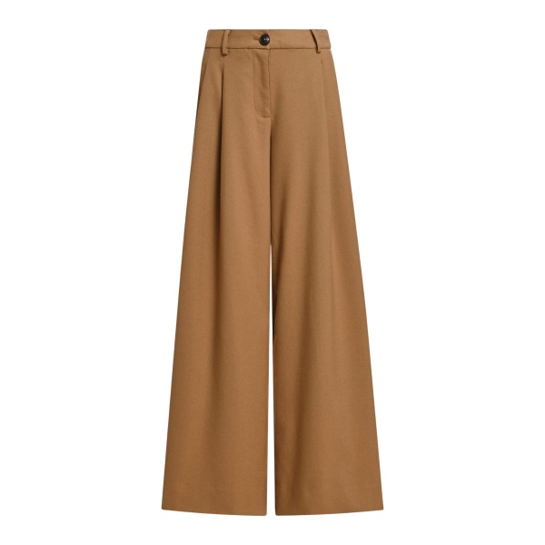 Camel wide-leg pants with twisted seam detail