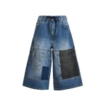Essentiel-Antwerp-Dark-blue-and-black-dual-panel-patchwork-denim-shorts-scaled71808_nobg Dark blue and black dual-panel patchwork denim shorts