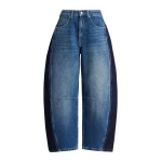 Dark blue and black panelled barrel-leg jeans