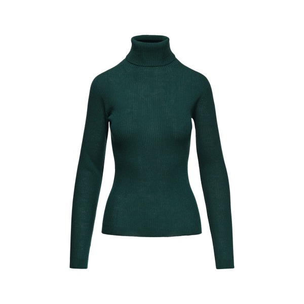 Dark green ribbed wool-blend turtleneck sweater