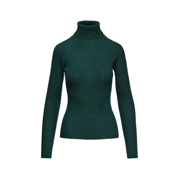 Dark green ribbed wool-blend turtleneck sweater