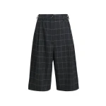 Dark grey and off-white pleated wide-leg bermuda pants
