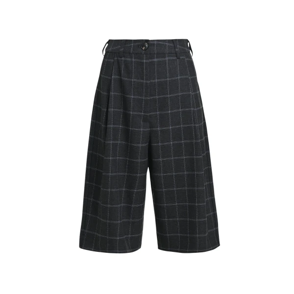 Dark grey and off-white pleated wide-leg bermuda pants