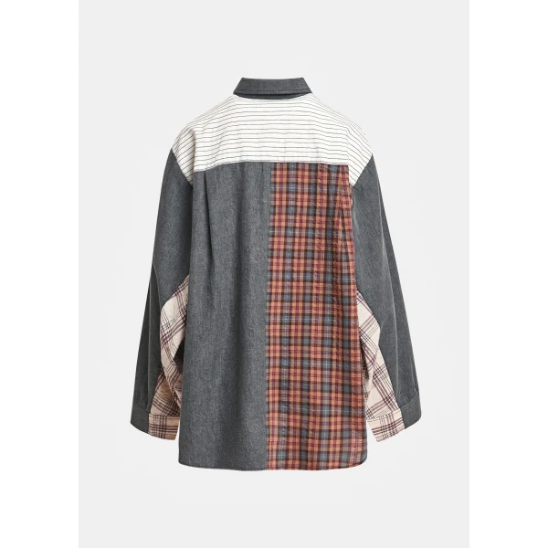 off-white and brown patchwork oversized cotton shirt