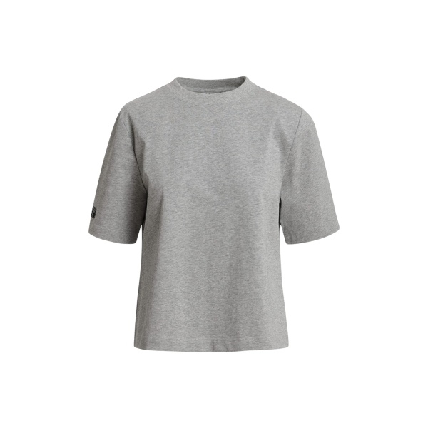 Dark grey organic cotton T-shirt with grey subtle logo patch