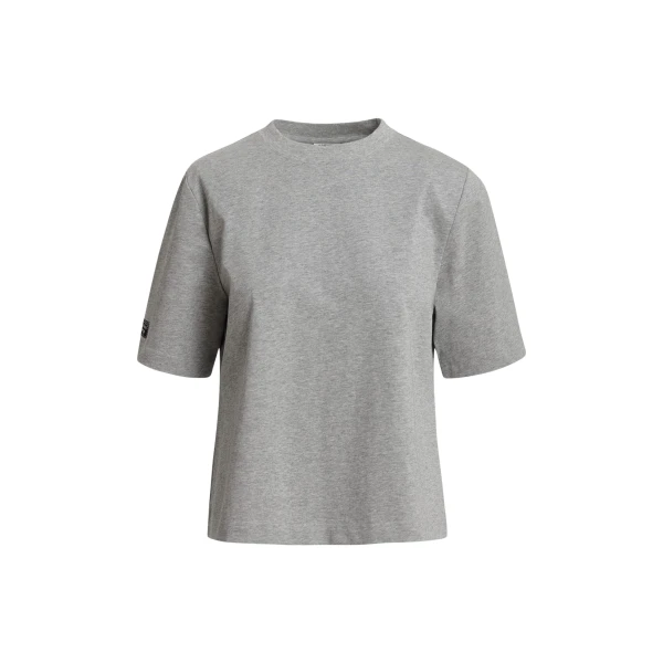 Dark grey organic cotton T-shirt with grey subtle logo patch