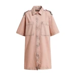 Dusty pink dirty-wash denim shirt dress