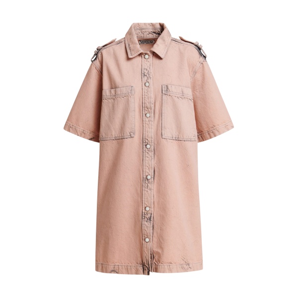 Dusty pink dirty-wash denim shirt dress