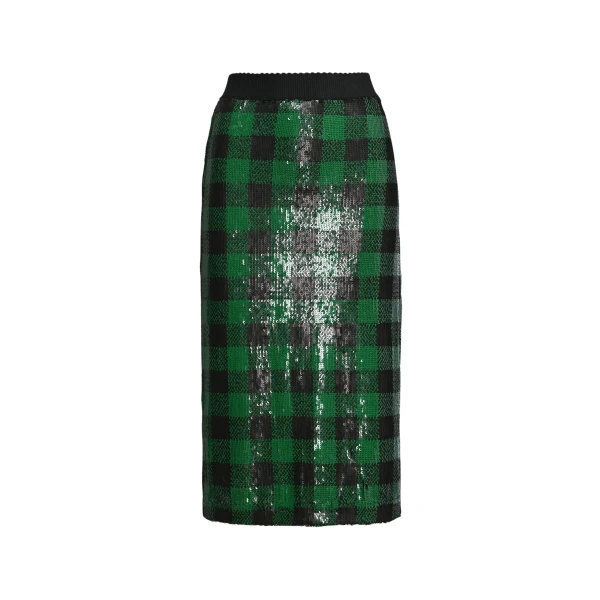 Green and black sequin-embellished pencil skirt