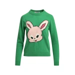 Green and light pink rabbit-intarsia wool-blend sweater