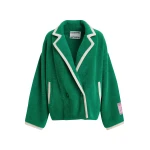 Green cardigan with white contrast trims
